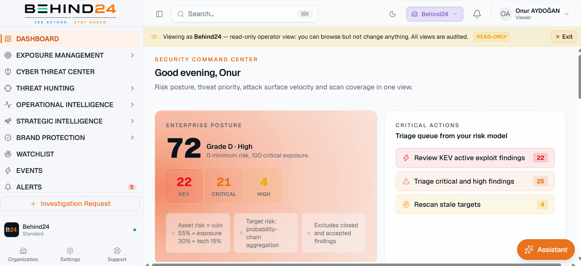 Behind24 enterprise posture and exposure management console